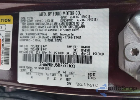 2017 Ford Fusion Se z USA, uszkodzony, nr VIN 3FA6P0HD5HR271652